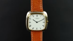 GENTLEMEN'S J.W. BENSON WRISTWATCH REF. 10032, square white dial with black Roman numerals and metal