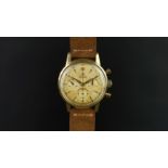 GENTLEMEN'S OMEGA SEAMASTER 18K GOLD CHRONOGRAPH, circular patina triple register dial with gold