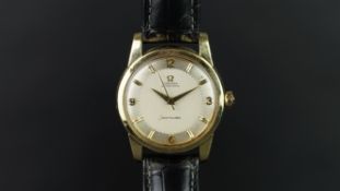 GENTLEMEN'S OMEGA SEAMASTER GOLD PLATED AUTOMATIC WRISTWATCH, circular two tone silvered dial with