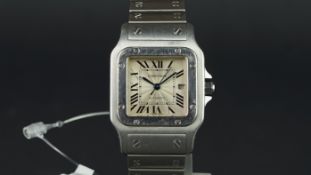 GENTLEMEN'S CARTIER SANTOS AUTOMATIC REF. 815596CD, square silver sun burst dial with Roman numerals