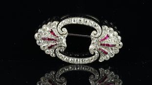 Art Deco ruby and diamond brooch, set with old cut diamonds and calibre cut ruby sprays, mounted