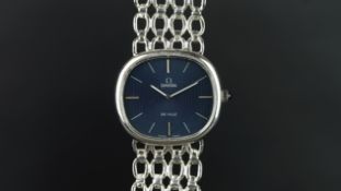 LADIES' OMEGA DE VILLE WRISTWATCH, rounded square blue dial with silver baton hour markers and