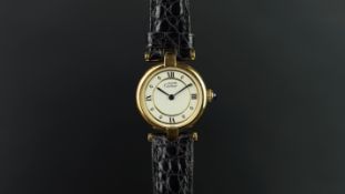 LADIES' MUST DE CARTIER SILVER GOLD PLATED WRISTWATCH, circular white dial with Roman numerals and