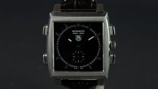 GENTLEMEN'S TAG HEUER SIXTY NINE MONACO WRISTWATCH, square black dial with a sub dial at 6, baton