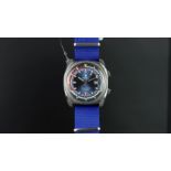 GENTLEMEN'S LIP NAUTIC SKI SUPER COMPRESSOR STAINLESS STEEL WRISTWATCH, circular blue multi coloured