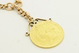 George IV 1822 full sovereign pendant on a 9ct rose gold Albert chain, gross weight approximately