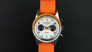 GENTLEMEN'S JACQUES MONNAT ORANGE BOY CHRONOGRAPH NOS WRISTWATCH, circular white twin register