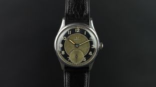 GENTLEMEN'S OMEGA MILITARY STYLE WRISTWATCH, circular dark two tone dial with Arabic numerals and