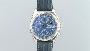 GENTLEMEN'S BREITLING CHRONOMAT STAINLESS STEEL WRISTWATCH REF. B13050, circular blue triple