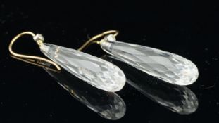 A pair of rock crystal briolette cut drop earrings, on French wire fittings