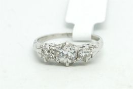 Three stone diamond ring, old cut diamonds, weighing an estimated total of 0.75ct, estimated