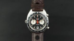 GENTLEMEN'S HEUER AUTAVIA REF. 1163 CHRONOGRAPH, circular black twin register dial with date