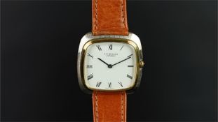 GENTLEMEN'S J.W. BENSON WRISTWATCH REF. 10032, square white dial with black Roman numerals and metal