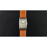 GENTLEMEN'S LONGINES VINTAGE WRISTWATCH, rectangular two tone dial with Arabic numerals and second