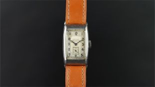 GENTLEMEN'S LONGINES VINTAGE WRISTWATCH, rectangular two tone dial with Arabic numerals and second