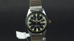 VINTAGE FRENCH MORTIMA DIVERS WATCH, circular black dial, signed Mortima SuperDatomatic,