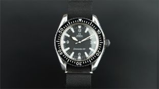 GENTLEMEN'S OMEGA SEAMASTER 300 WRISWATCH, circular black with luminous green hour markers and an