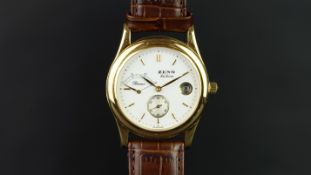 GENTLEMEN'S ZENO DE LUXE 18K GOLD POWER RESERVE WRISTWATCH, circular white dial with sub dial at 6 a