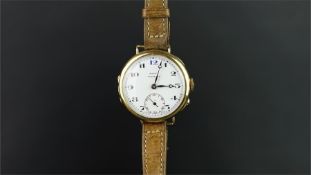 GENTLEMEN'S MAPPIN AND WEBB GOLD TRENCH WATCH, circular white dial with Arabic numerals and a sub