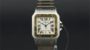 GENTLEMEN'S CARTIER SANTOS BI COLOUR REF. 1566, square off white dial with Roman numerals and a date