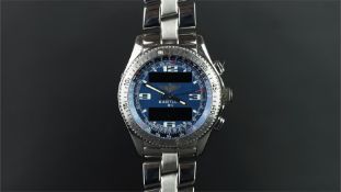 GENTLEMEN'S BREITLING B-11 STAINLESS STEEL WRISTWATCH REF. A68382, circular blue dial Arabic