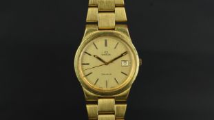 GENTLEMEN'S OMEGA GENEVE WRISTWATCH, manual wind movement, gold coloured case, date function and