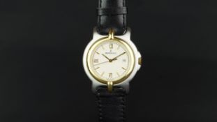 BERTONLUCCI PULCHRA STEEL AND GOLD DRESS WATCH, circular via with baton and Roman numerals, date