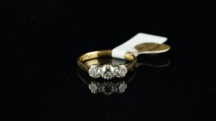 Three stone diamond ring, three old cut diamonds weighing an estimated total of 0.70ct, claw set