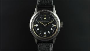 GENTLEMEN'S IWC BRITISH MILITARY RAF WRISTWATCH, circular black dial with white Arabic numerals