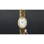 LADIES' CARTIER BAIGNOIRE 18K GOLD DIAMOND SET REF. 1950, oval off white dial with Arabic numerals