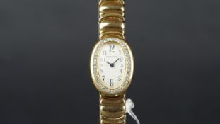 LADIES' CARTIER BAIGNOIRE 18K GOLD DIAMOND SET REF. 1950, oval off white dial with Arabic numerals