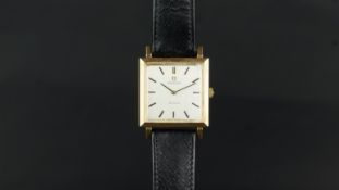 OMEGA DE VILLE, square dial with black baton hour markers, 25mm 9ct gold case, 17 jewel Omega 620