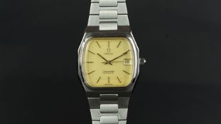 GENTLEMEN'S OMEGA SEAMASTER WRISTWATCH, gold square dial, on original Omega stainless steel strap,