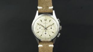 RARE GENTLEMEN'S ZENITH EXCELSIOR PARK CHRONOGRAPH, circular silver triple register dial with dagger