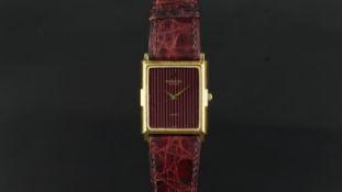 GENTLEMEN'S RAYMOND WEIL WRISTWATCH REF 5723, burgundy striped dial, square 18ct gold plated case