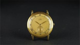 GENTLEMEN'S OMEGA GOLD WRISTWATCH, circular gold dial with Roman numerals and a subsidiary second