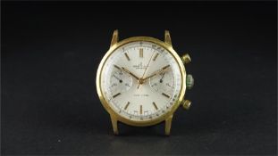 GENTLEMEN'S BREITLING TOP TIME GOLD PLATED CHRONOGRAPH WRISTWATCH, circular silver twin register
