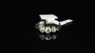 Three stone diamond ring, three old cut diamonds weighing an estimated total of 0.65ct, claw set