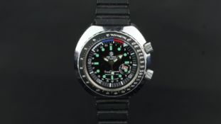 VINTAGE FRENCH MORTIMA DIVERS WATCH, circular black dial, signed Mortima SuperDatomatic,