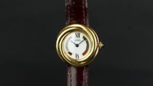 CARTIER - Ladies' vermeil circular white dial wristwatch. 9ct gold plated on silver, 25mm diameter