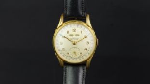 VINTAGE GLADSTONE DE LUXE TRIPLE CALENDAR WRISTWATCH, circular dial with luminous Arabic numerals,