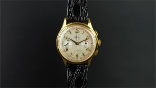 GENTLEMEN'S LEROY CHRONOGRAPH WRSITWATCH, circular aged twin register dial with Arabic numerals