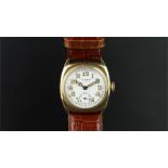GENTLEMEN'S J.W. BENSON GOLD TRENCH WATCH, circular white dial with gold painted Arabic numerals and