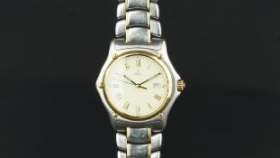 EBEL 1911 GENTLEMEN'S WRISTWATCH, cream dial with Roman numerals and date function 18ct gold and