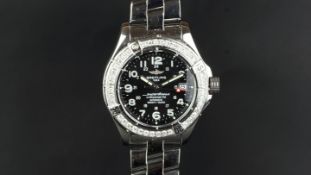 GENTLEMEN'S BREITLING SUPEROCEAN DIAMOND SET WRISTWATCH REF. A17360, circular black dial with 24hr