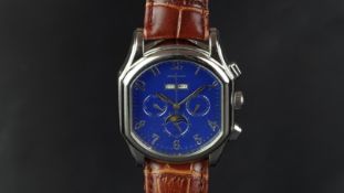 GENTLEMEN'S JOSHUA & SONS MOONPHASE TRI CALENDAR, blue dial with moonphase, date day registers and