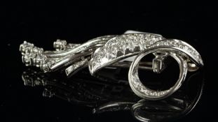 French diamond spray brooch, set with round brilliant cut, single cut and baguette cut diamonds,