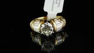 Diamond ring, central round brilliant cut diamond, weighing an estimated 1.30ct, estimated colour