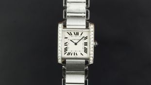 CARTIER TANK FRANCAISE DIAMOND SET REF. 2301, square white dial with Roman numerals, inner minute