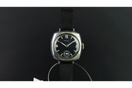 VINTAGE ROLEX TRENCH WATCH, circular black dial with white Arabic numerals and hour markers, a